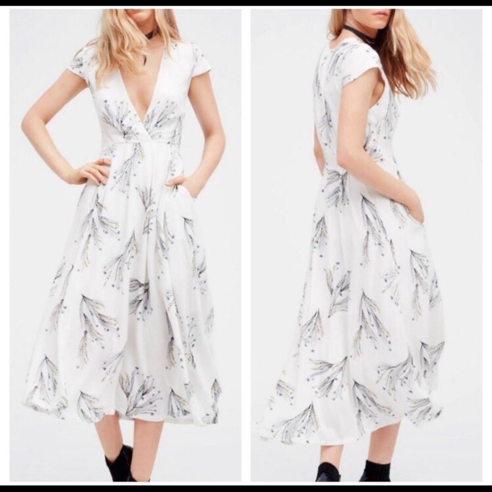 Off white Free People retro floral midi dress